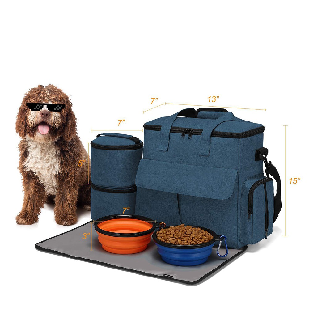 Multi-functional Large Capacity Pet Bag for Dog Travel with Food Containers Collapsible Bowls