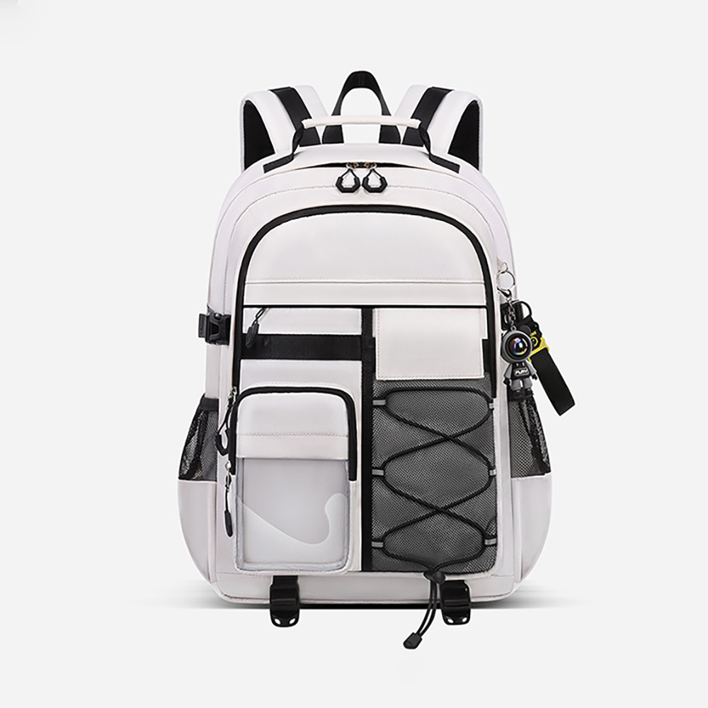 Cool Black White Color-Blocking Multi-Compartment School Bag