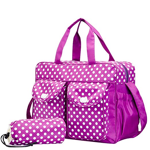 Purple Polka Dot Baby Care Product Mufti-Function Large Capacity Hand Bag Shoulder 3 Pieces Set Bag