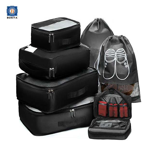 Packing Cubes Travel Set 7Pc 2 Large Cube Organizer Laundry Shoe & Toiletry Bag