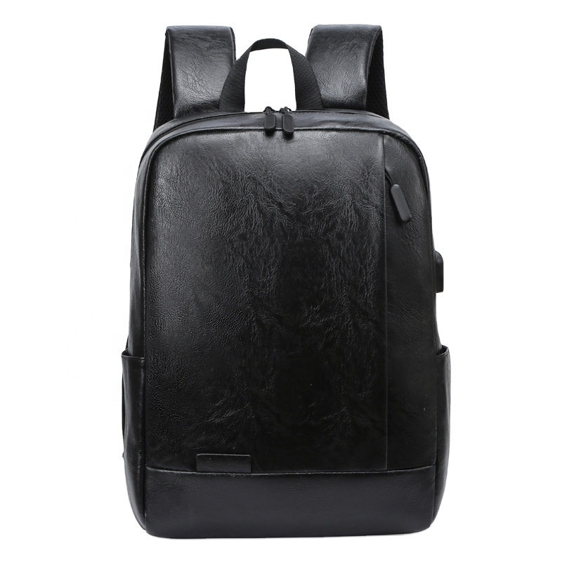 High quality PU leather backpack USB laptop computer backpack