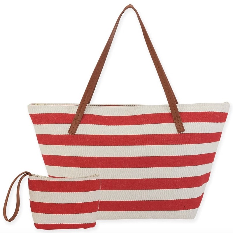 Large Beach Bag Waterproof Canvas Beach Tote with Top Zipper