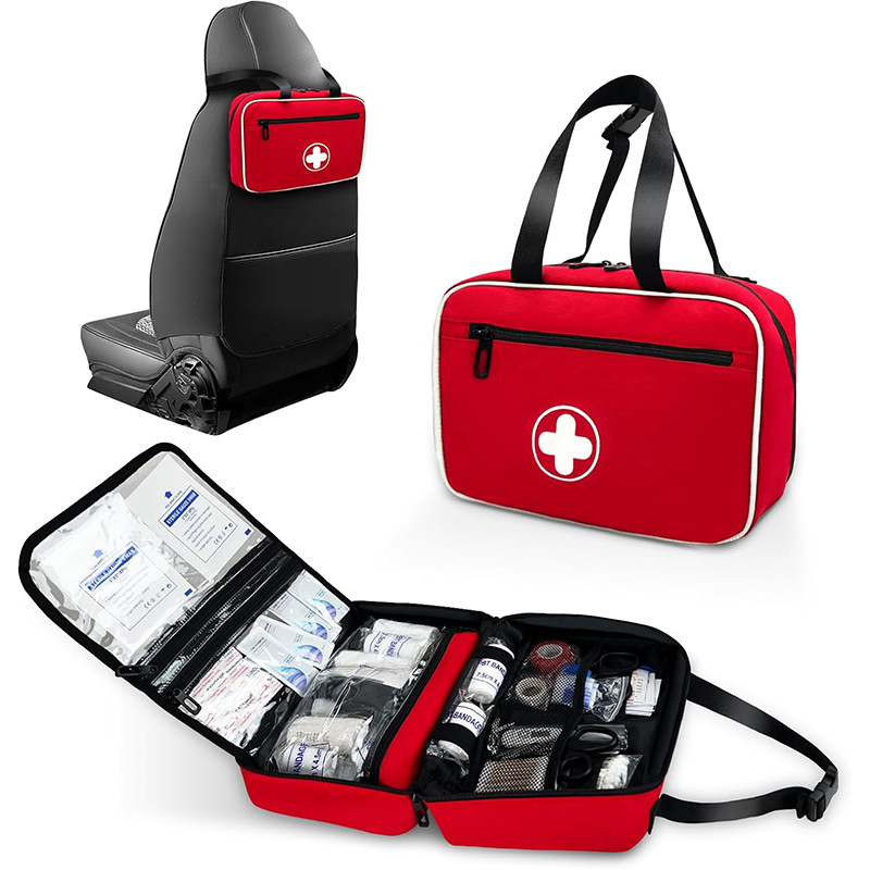 Portable First Aid Bag, Empty Emergency Trauma Kit with Reflective Strips, Multi-Compartment Medical Organizer 