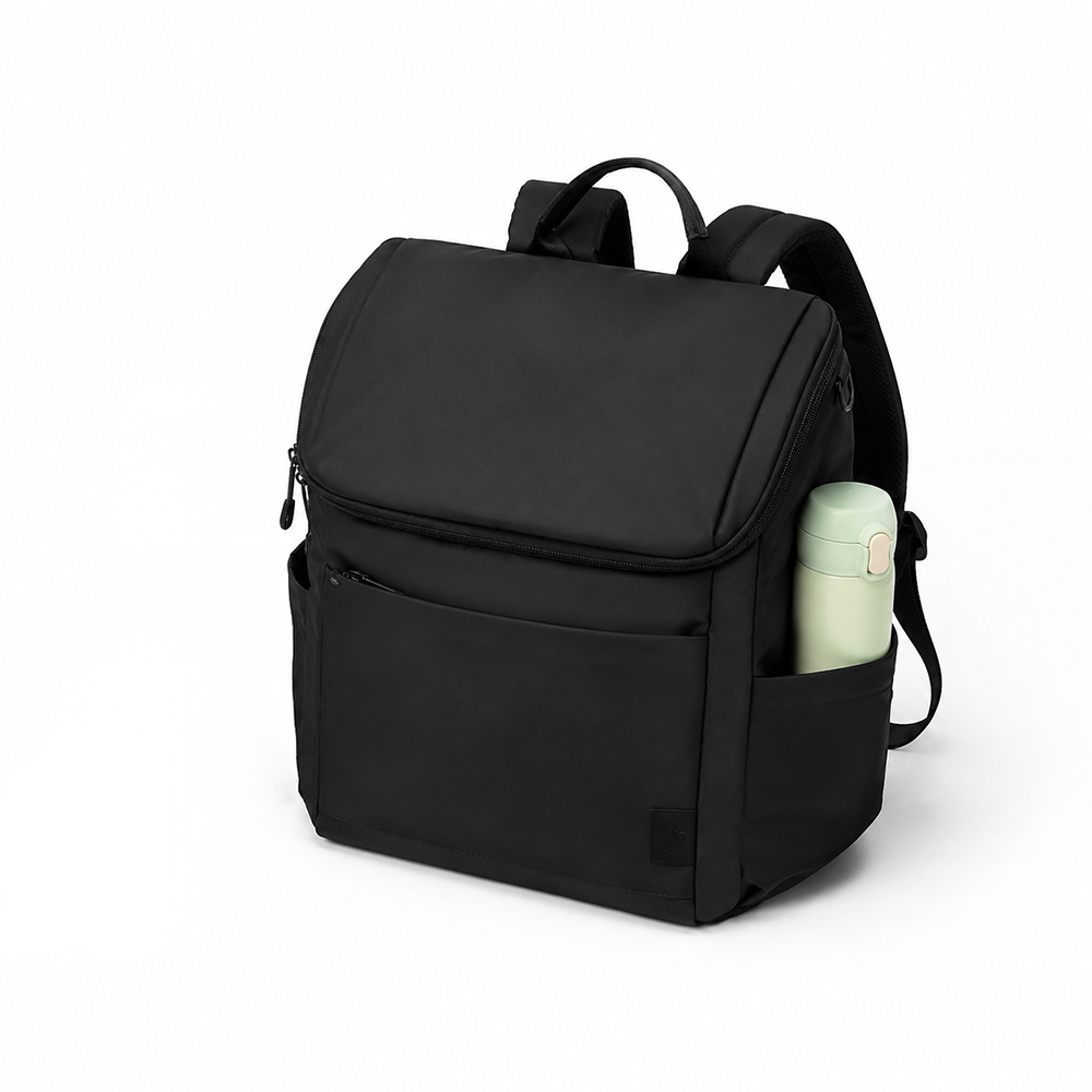 Wide-Open Diaper Bag Backpack Large Capacity Waterproof Matte Black Structured Baby Travel Bag with Luggage Strap for Unisex Parents Modern Registry Brands Wholesale B2B