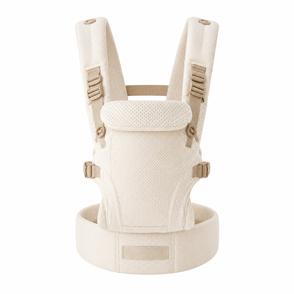 Ergonomic Baby Carrier All-Mesh Breathable Cream Beige 3D Mesh Infant Travel Carrier with Lumbar Waist Support for Newborn Toddler Private Label Brands Wholesale B2B