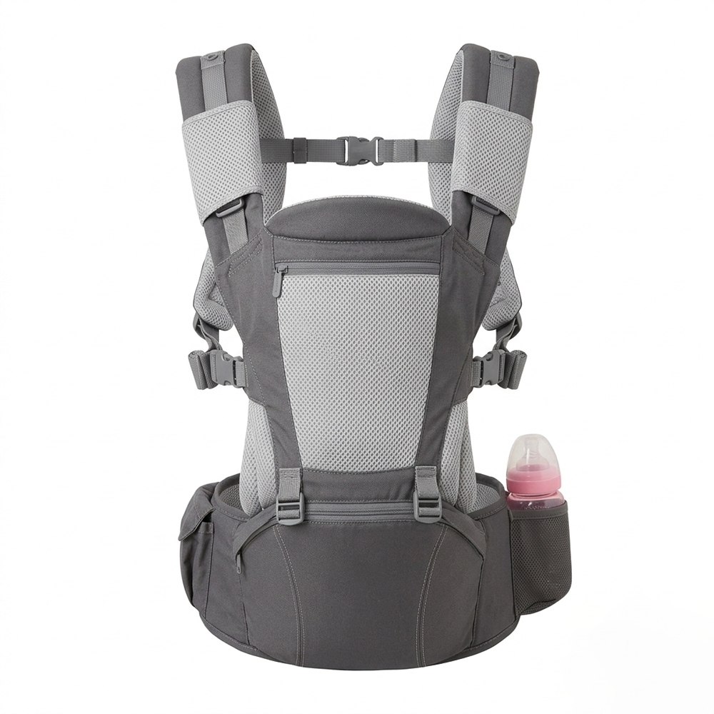 Ergonomic Baby Carrier with Hip Seat All-Mesh Breathable Charcoal Gray 3D Mesh Infant Carrier with Side Bottle Pocket for Newborn Toddler Travel Wholesale B2B