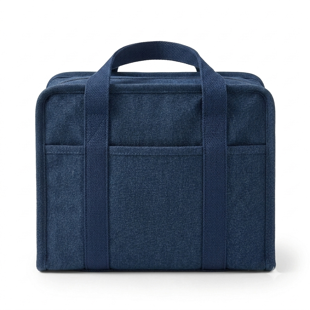 Insulated Lunch Bag Professional Denim Blue Canvas Thermal Cooler Tote with Exterior Pockets for Office Work School Meal Prep Private Label Wholesale B2B