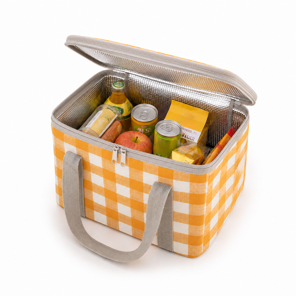 Yellow Gingham Picnic Cooler Bag Insulated Plaid Thermal Food Tote for Beach Outdoor Family Party Travel Private Label Wholesale B2B