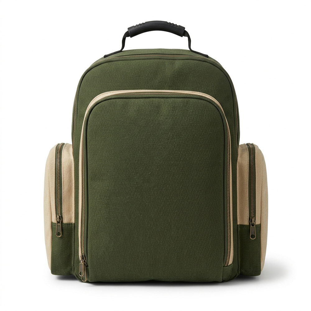 2 Person Canvas Picnic Backpack Insulated Thermal Cooler Bag with Integrated Tableware Compartment for Outdoor Camping Travel Private Label Wholesale B2B