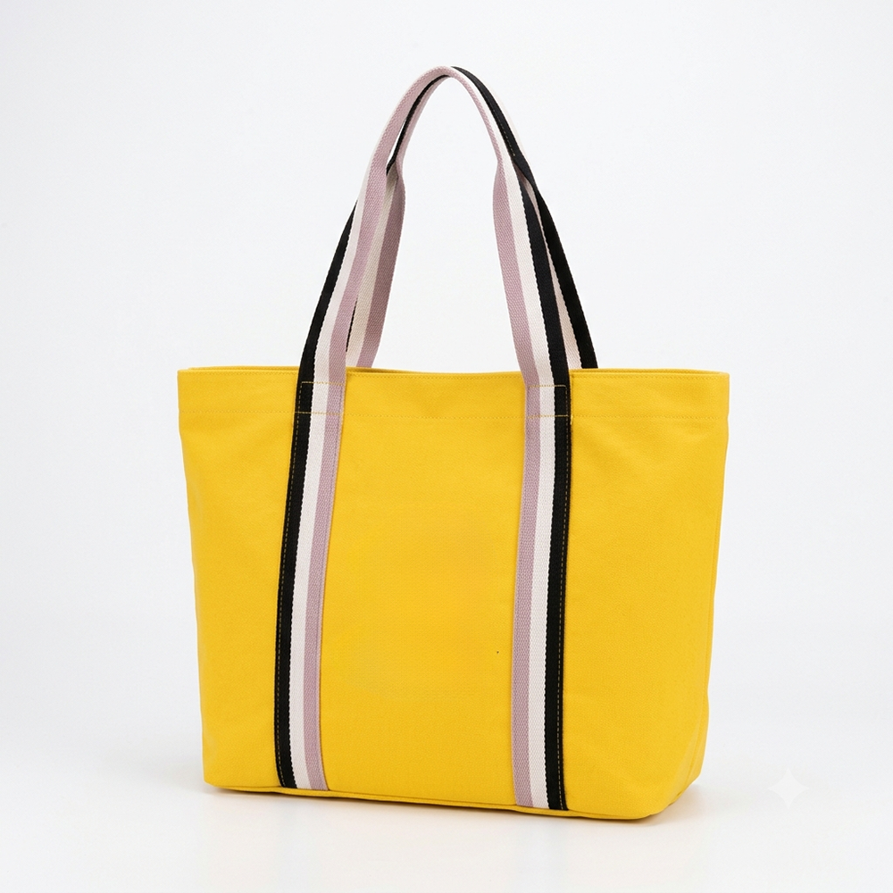 Color-block Canvas Tote Bag Heavy-duty Shopping Handbag with Striped Handles and Interior Pocket for Women Daily Use Wholesale B2B