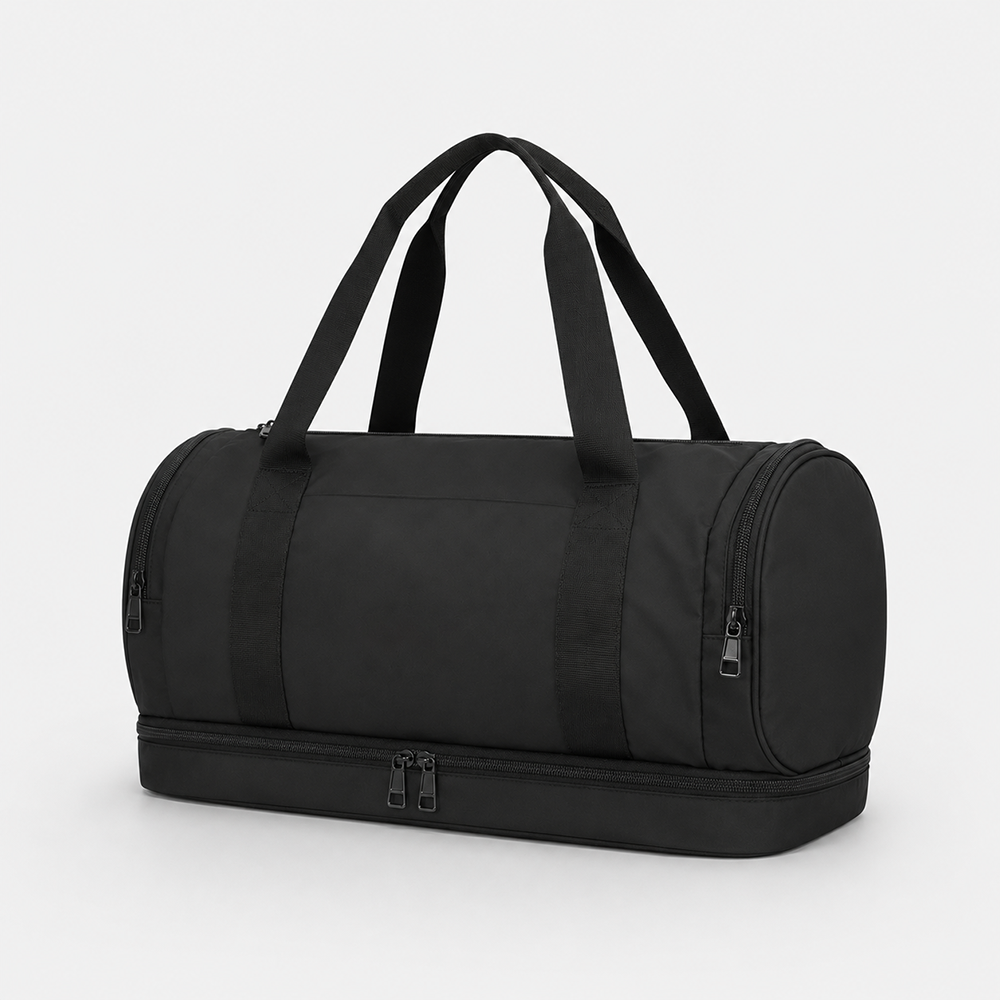 Gym Bag Minimalist Black Waterproof Oxford Sports Duffle with Bottom Shoe Compartment and Laptop Sleeve for Business Professionals Commuters Wholesale B2B