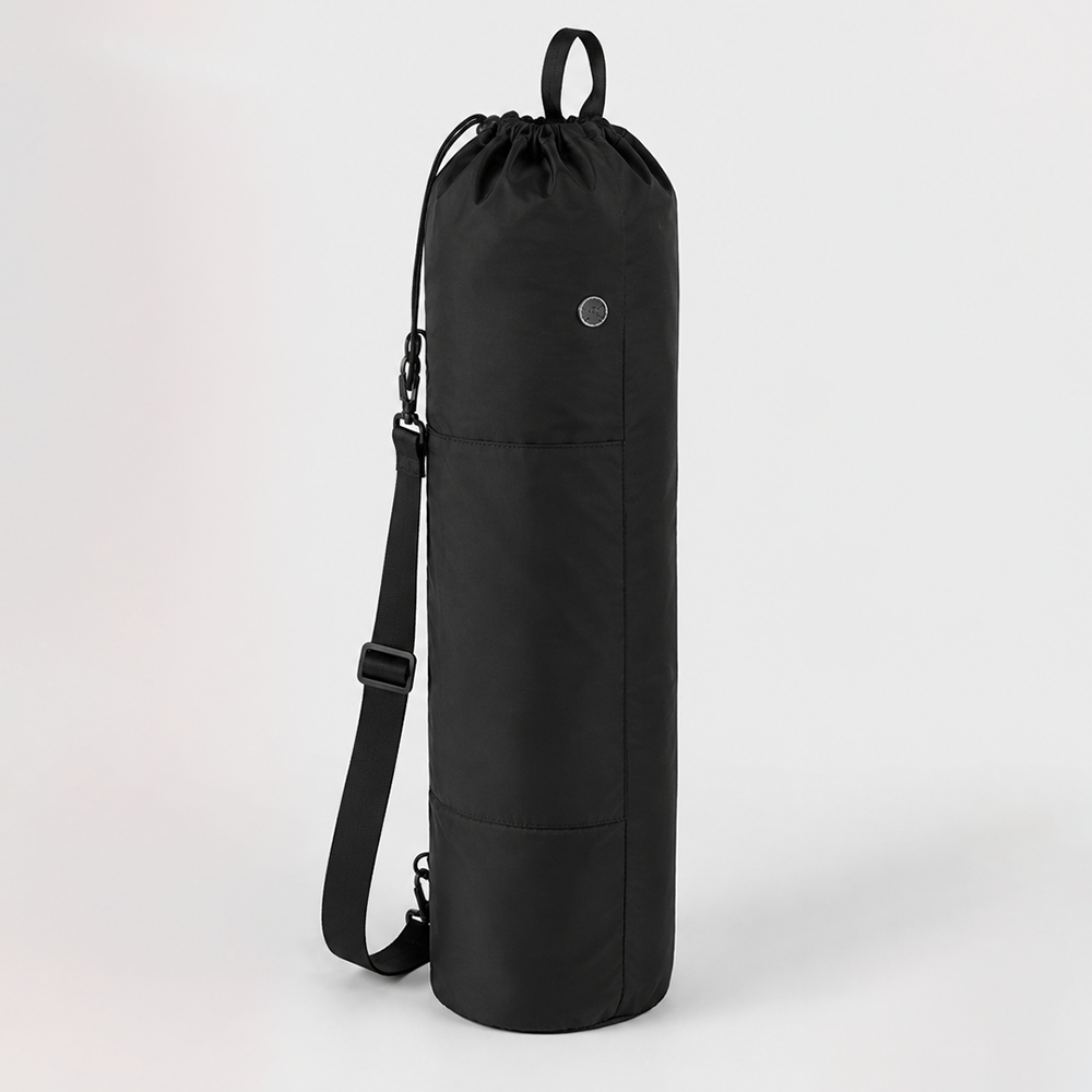 Yoga Mat Carrier Bag Minimalist Black Waterproof Nylon Drawstring Sleeve with Adjustable Shoulder Strap for Women Pilates Fitness Studio Wholesale B2B