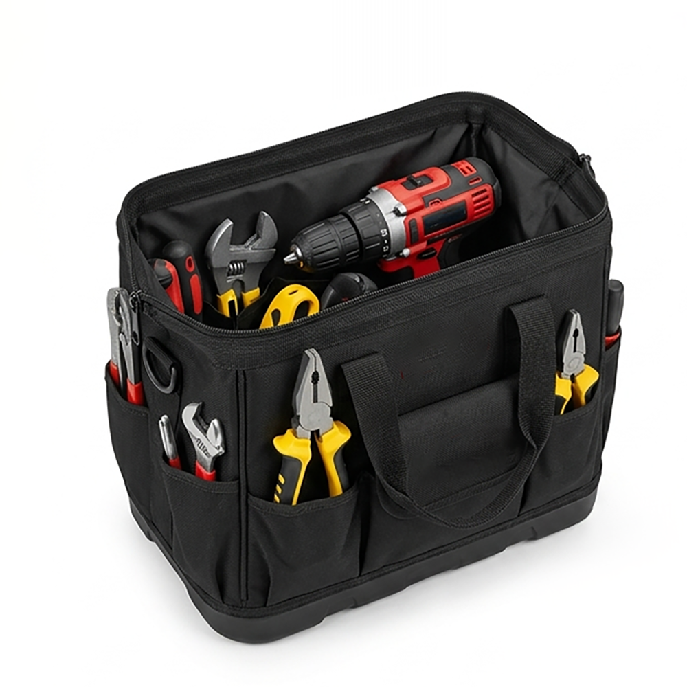 Heavy Duty Tool Bag Waterproof Oxford Wide Mouth Tool Organizer with Rubber Feet for Electricians Contractors Wholesale B2B