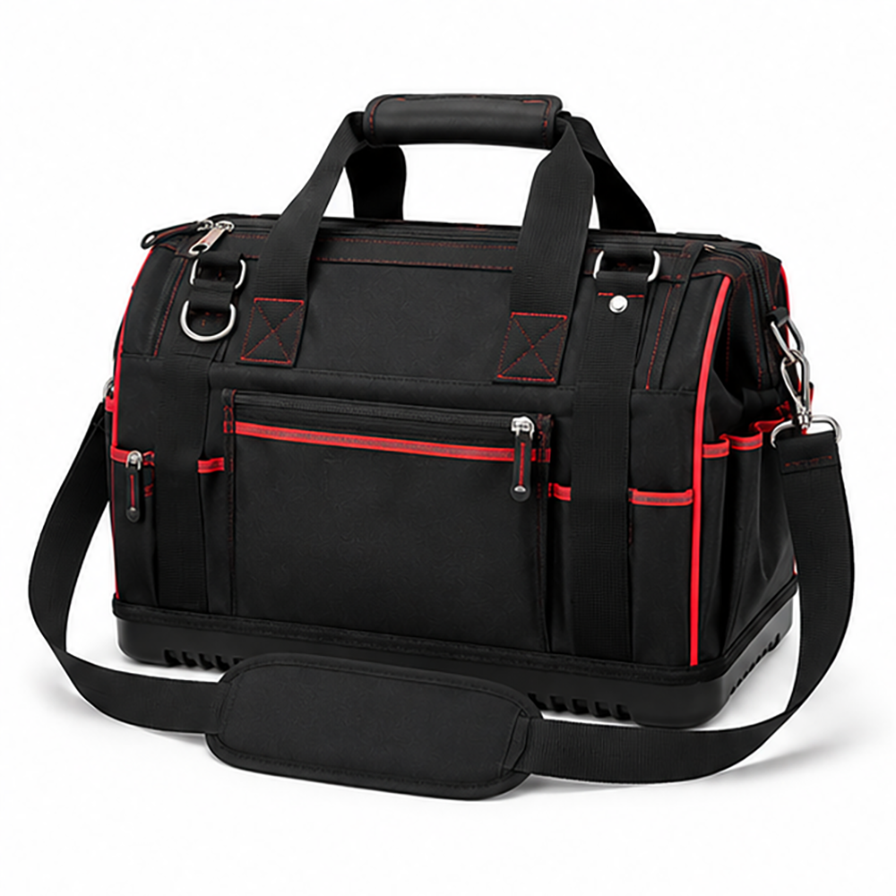 Heavy Duty Tool Bag Waterproof Molded Hard Base Drop Down Front Organizer 1680D Oxford Carrier for Electricians HVAC Technicians Wholesale B2B