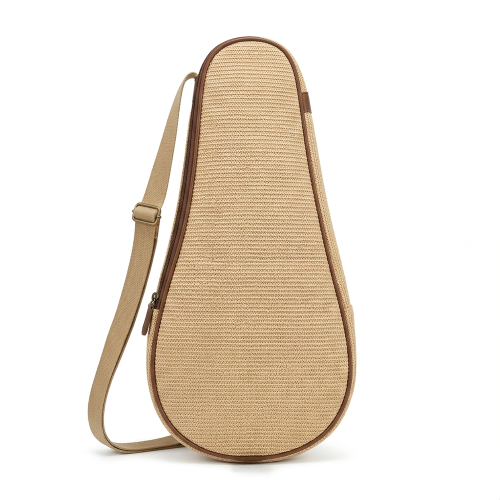 Tennis Racket Bag Woven Straw Fabric Cover with Adjustable Shoulder Strap & Inner Compartments for Women Wholesale B2B