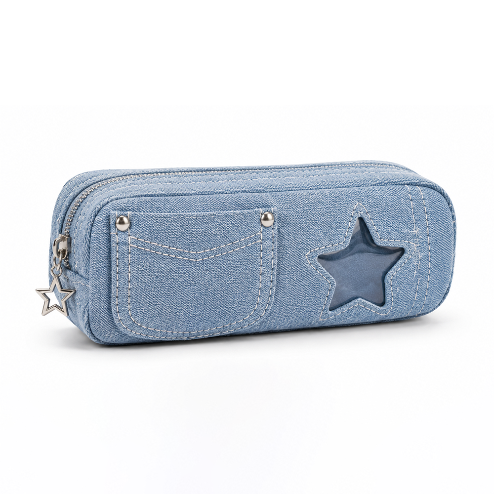Pencil Case Denim Aesthetic Large Capacity Zipper Pouch for Students School Office Stationery Wholesale B2B