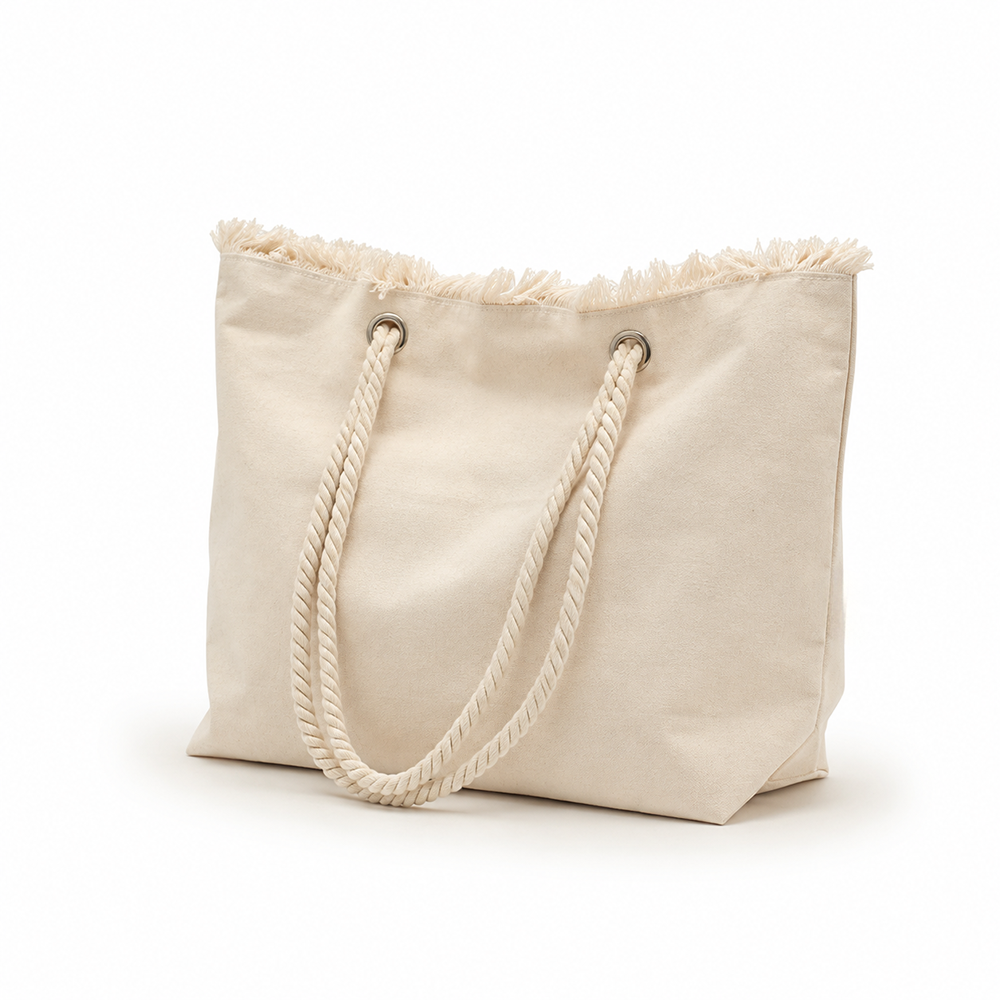 Canvas Tote Bag Fringe Cotton Beach Shoulder Bag with Rope Handles for Women Vacation B2B Wholesale