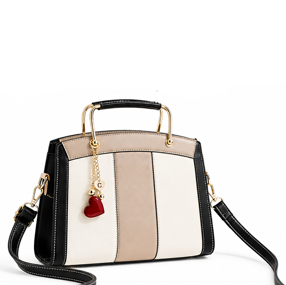 Colorblock Top Handle Handbag PU Leather Structured Shoulder Bag with Heart Charm for Women Work B2B Wholesale