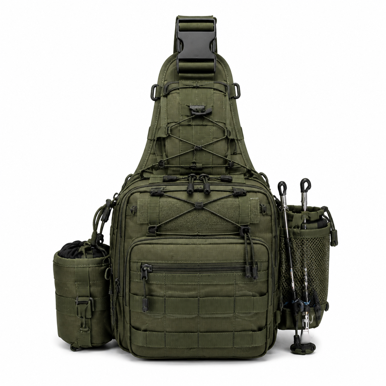 Fishing Bag Tactical Waterproof Nylon Outdoor Tackle Sling Pack with Rod Holder for Anglers B2B Wholesale