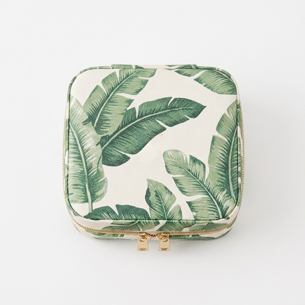 Jewelry Case Tropical Printed PU Leather Travel Jewelry Organizer with Mirror for Women B2B Wholesale