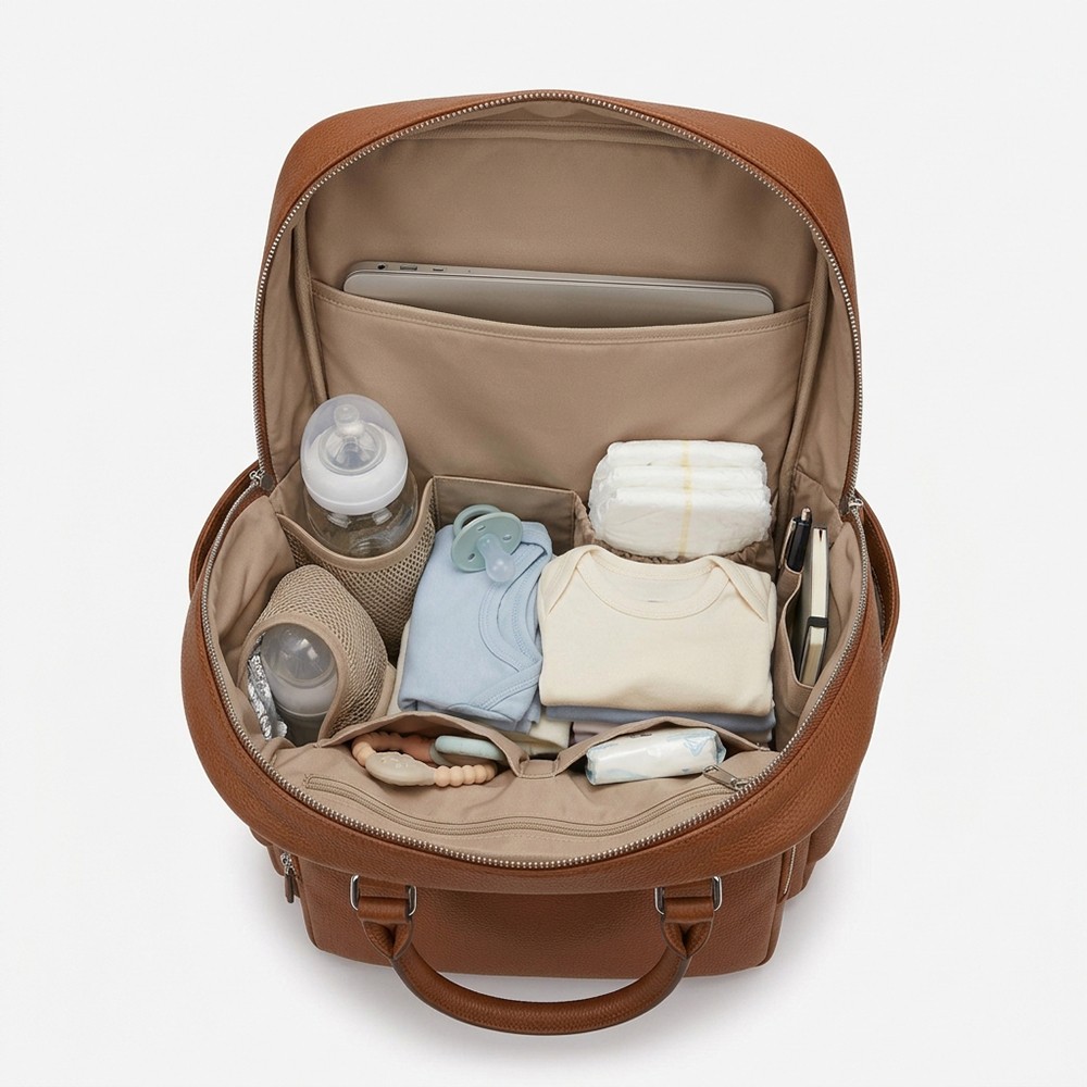 Leather Diaper Backpack PU Waterproof Travel Parents Wholesale